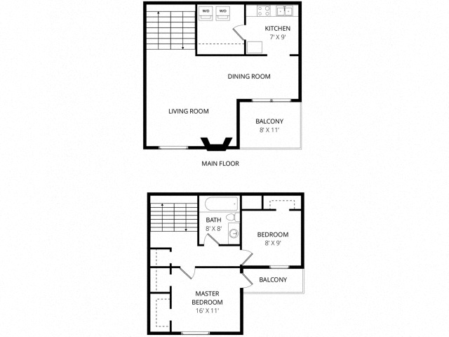 Floor plan for 2 beds, 1 bath, 1145 sqft
